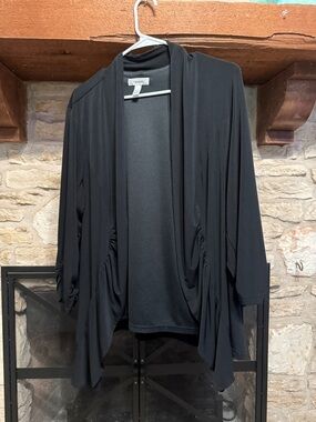 dressbarn Black Draped Open-Front Women's Cardigan